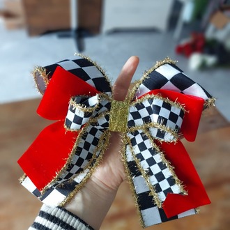Damalı Fiyonk 20 cm Damalı ve Kırmızı Kadife