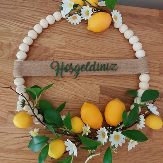 Limonlu Ahşap Boncuklu Kapı Süsü