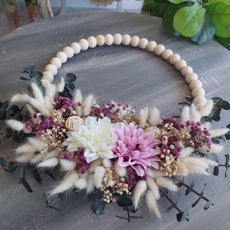 Yıldız  Çiçekli Ahşap  Boncuklu Kapı Süsü 35 cm