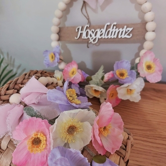 Rosary Gelincikli Set, Kapı  Süsü ve Sepet, Çelenk, Gelincik
