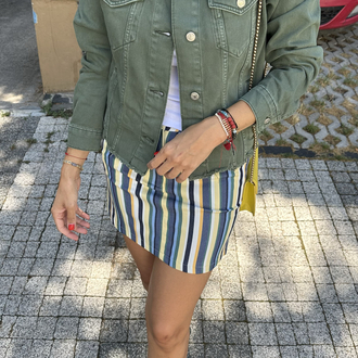 Cizgili İnce Denim Etek