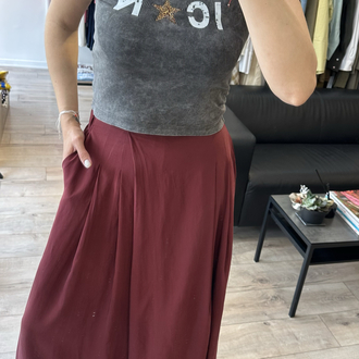 Bel Lastikli Bordo Pantolon