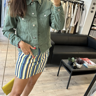 Cizgili İnce Denim Etek