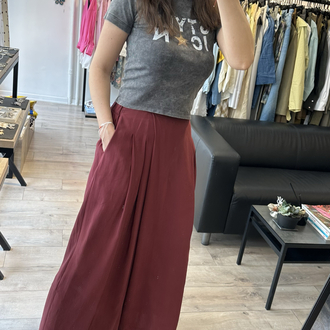 Bel Lastikli Bordo Pantolon