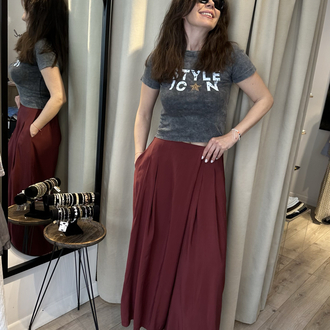 Bel Lastikli Bordo Pantolon