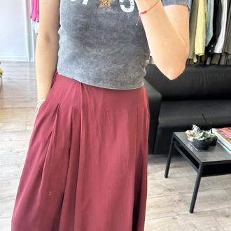 Bel Lastikli Bordo Pantolon