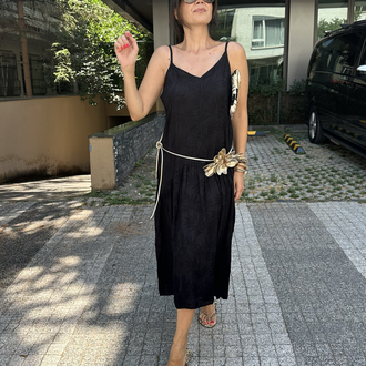 İp Askılı Dokulu Salaş Elbise