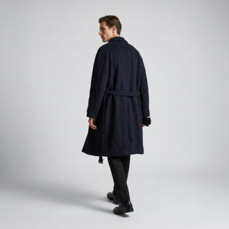 Vintage Lacivert Uzun Yün Kaban – Klasik & Minimal Stil