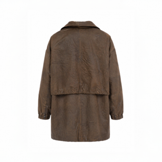 Vintage L-XL Eskitme Kahverengi Deri Parka / Mont - Büzgü Detaylı
