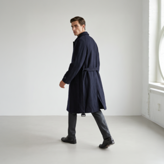 Vintage Lacivert Uzun Yün Kaban – Klasik & Minimal Stil