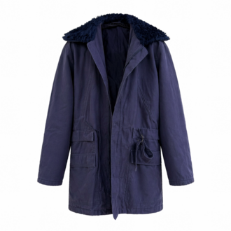 Vintage Kapüşonlu Kürk Yakalı Parka – Lacivert