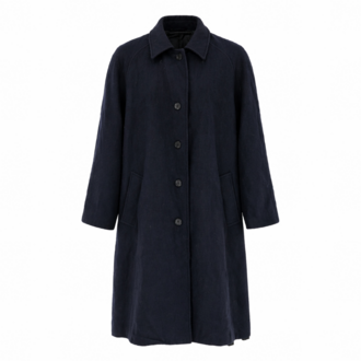 Vintage Lacivert Uzun Yün Kaban – Klasik & Minimal Stil