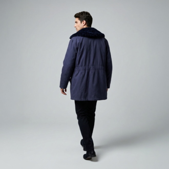 Vintage Kapüşonlu Kürk Yakalı Parka – Lacivert