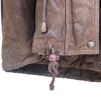 Vintage L-XL Eskitme Kahverengi Deri Parka / Mont - Büzgü Detaylı