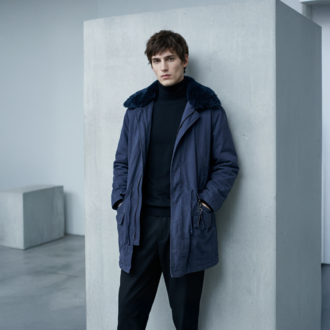 Vintage Kapüşonlu Kürk Yakalı Parka – Lacivert