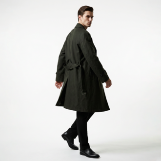 Minimal Vintage Trençkot – Koyu Haki / Oversize Form