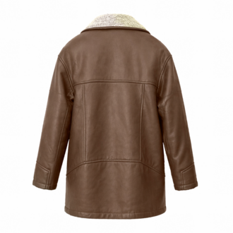 Vintage L-XL Uyumlu Kahverengi Kürklü Deri Mont - Sherpa Tarzı Kaban