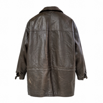Vintage XL Beden Hakiki Deri Safari Mont - Eskitme Kahverengi Field Jacket