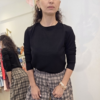 Kadın, Bisiklet Yaka, Modal Kumaş, Siyah Sweatshirt