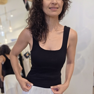 Kadın, Ön Arka Kare Yaka, Yumuşak Dokulu, Siyah Atlet