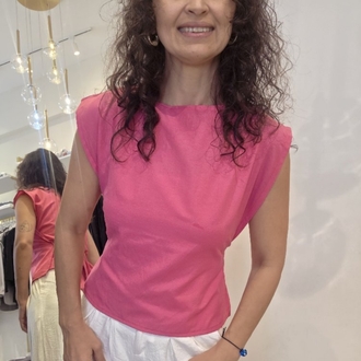 Kadın, Çok Yönlü Bağlama Detaylı, Kayık Yaka, Pembe, Tasarım Bluz