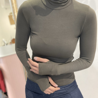 Kadın, Yumoş Dokulu, Haki Yeşil Boğazlı Body