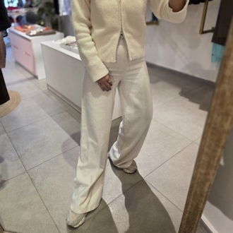 Kadın, Beli Lastikli, Palazzo Kışlık Kumaş Pantolon Ekru
