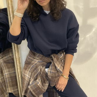 Kadın, Kapüşonlu, Kanguru Cepli, 3 İplik Şardonlu Sweatshirt Lacivert