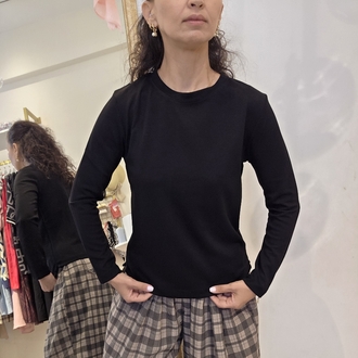 Kadın, Bisiklet Yaka, Modal Kumaş, Siyah Sweatshirt
