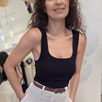 Kadın, Ön Arka Kare Yaka, Yumuşak Dokulu, Siyah Atlet