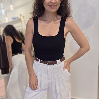 Kadın, Ön Arka Kare Yaka, Yumuşak Dokulu, Siyah Atlet