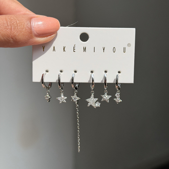 İthal 6lı Stargirl Set Küpe | Silver