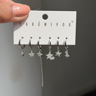 İthal 6lı Stargirl Set Küpe | Silver