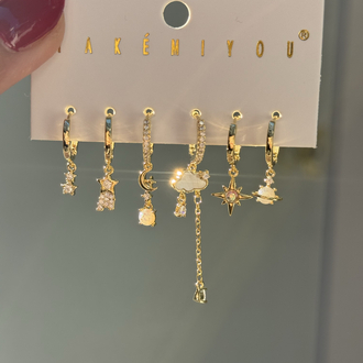 İthal Altılı The Sky Küpe Seti | Gold