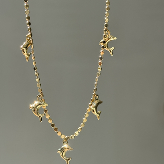 Çelik 14k Pul Zincirli Yunus Charm Kolye | Gold