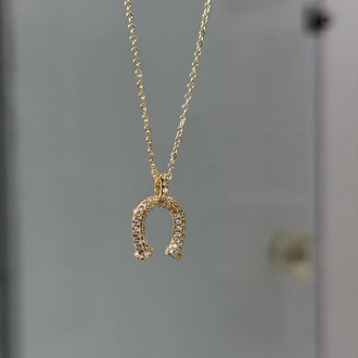 Çelik Taşlı Nal Kolye | 14k Gold