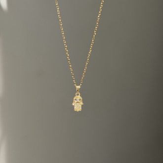 Çelik Mini Hamsa Kolye | Gold