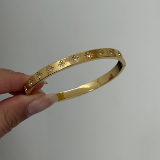 Çelik Kutup Yıldızı İşlemeli Kelepçe | Gold