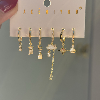 İthal Altılı The Sky Küpe Seti | Gold