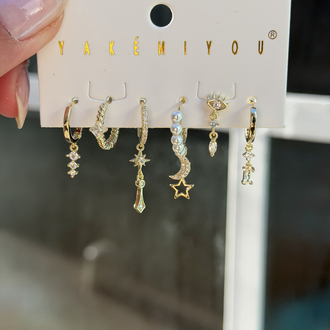 İthal 6lı Pearl Charms Set Küpe | Gold