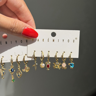 İthal Renkli Summer 6lı Küpe Seti | Gold
