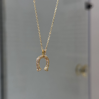 Çelik Taşlı Nal Kolye | 14k Gold