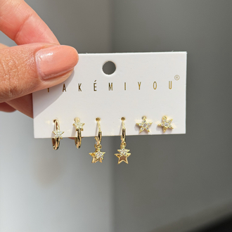İthal 6lı Minimal Stars Set Küpe | Gold