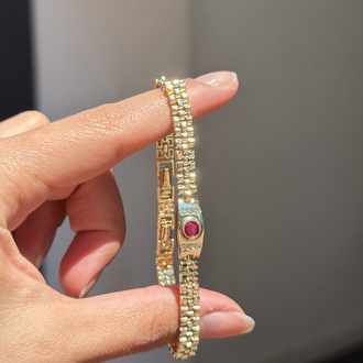 Premium Seri Vintage Hasır Kırmızı Taşlı Bileklik | 14k Gold