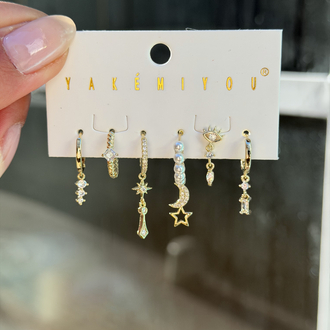 İthal 6lı Pearl Charms Set Küpe | Gold