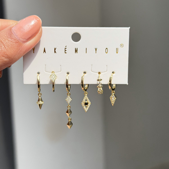 İthal 6lı Minimal Eyes Set Küpe | Gold