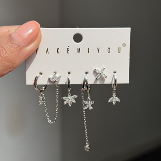 İthal 6lı Flower Shine Set Küpe | Silver