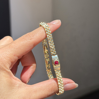 Premium Seri Vintage Hasır Kırmızı Taşlı Bileklik | 14k Gold