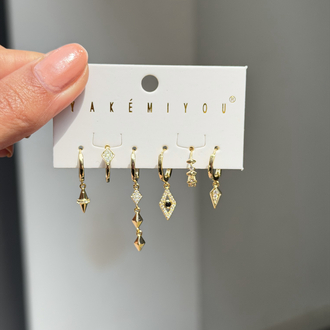 İthal 6lı Minimal Eyes Set Küpe | Gold