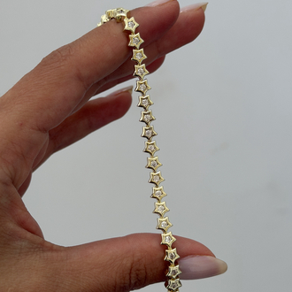 Premium Seri Sıra Taşlı Yıldızlı Bileklik | Gold
